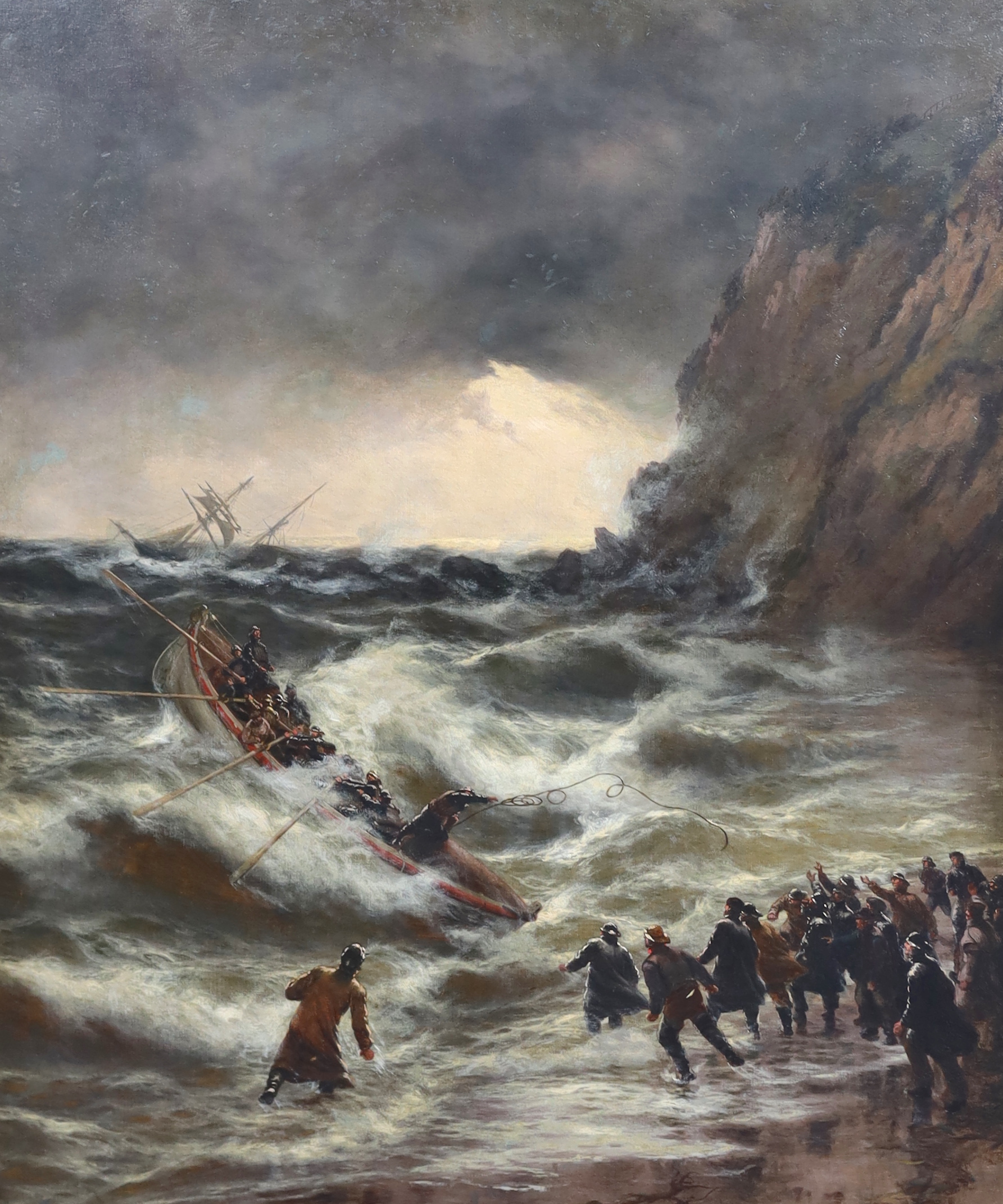 Thomas Rose Miles (British, 1844-1916), 'Return of the Shanklin life boat, Isle of Wight’, oil on canvas, 90 x 75cm